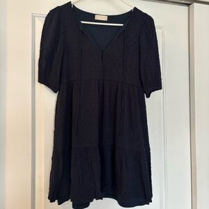 Altar'd State Navy Blue Swiss Dot Babydoll Dress